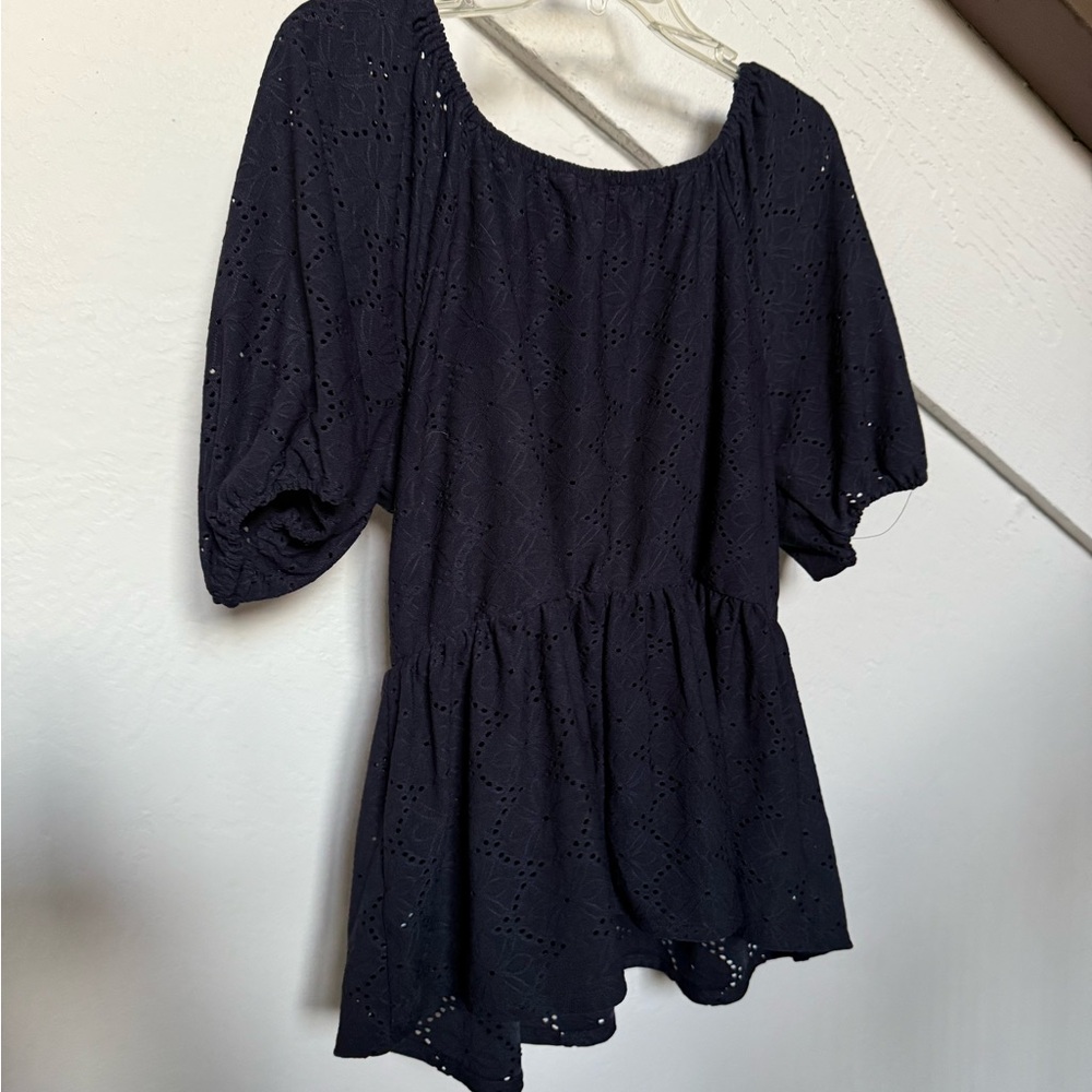 Lane Bryant Navy Eyelet Blouse